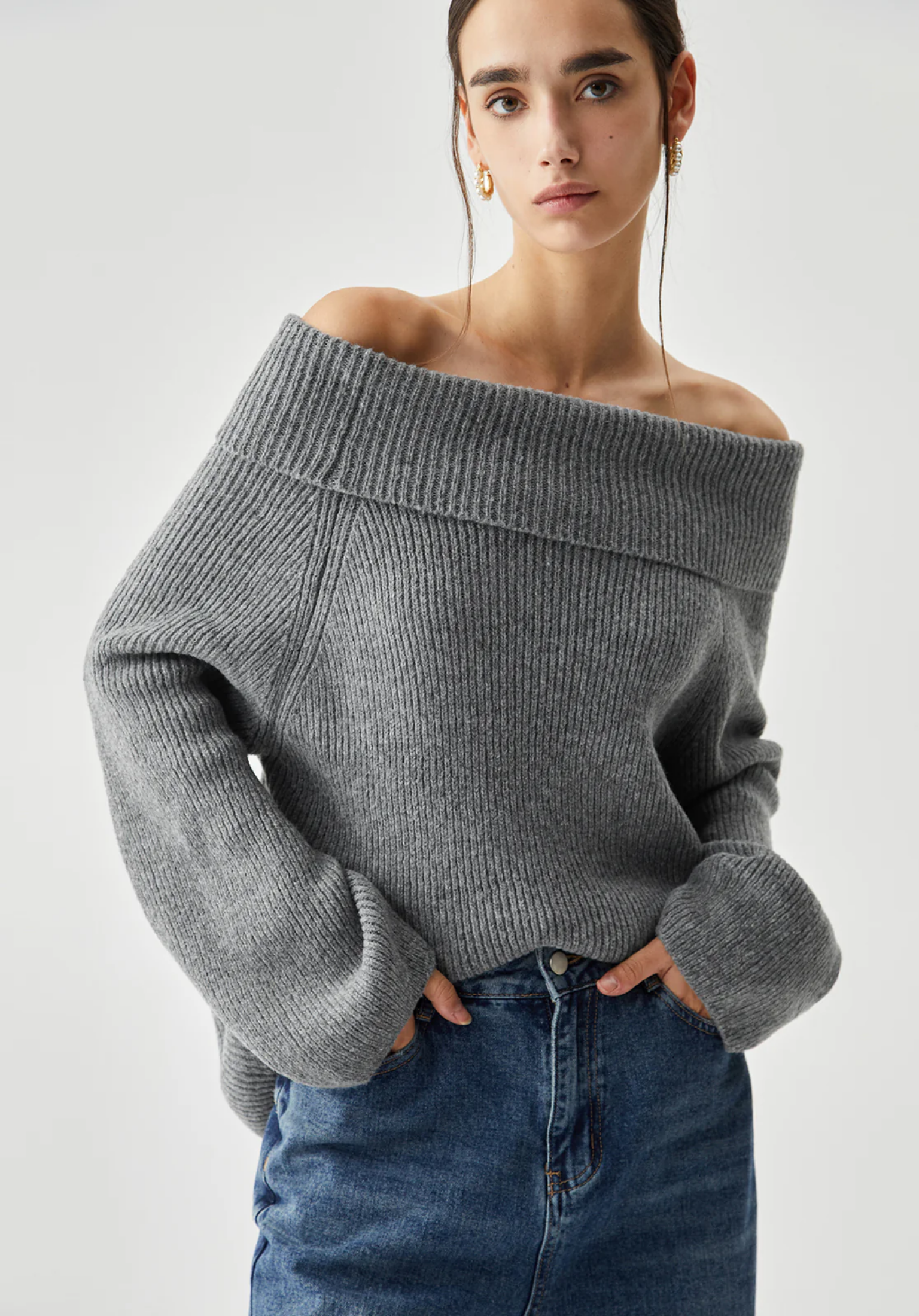 Gebreide off-shoulder trui