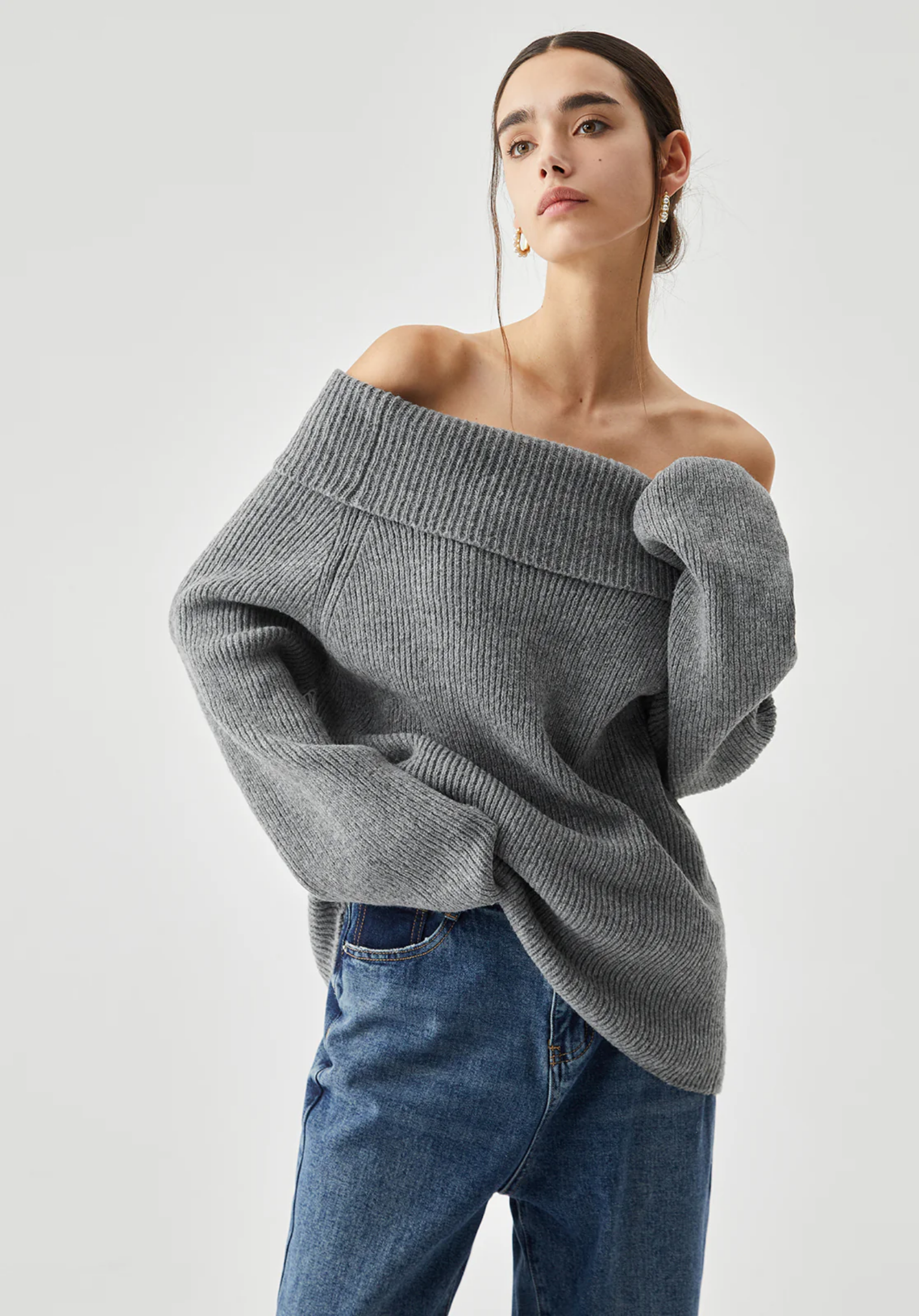 Gebreide off-shoulder trui